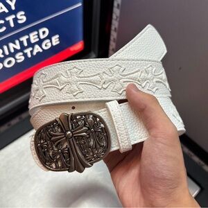 & Other Stories White Embossed Belt with Silver Buckle